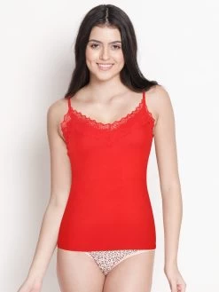Shyle Red Lace Neckline Soft Modal Camisole