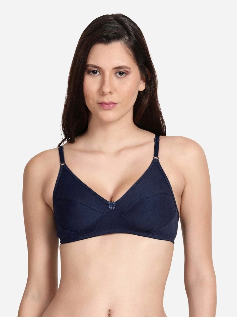 Shyle Navy Blue Non Padded Seamed Casual Bra 3 Shyle Navy Blue Non Padded Seamed Casual Bra