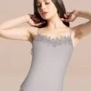 Shyle Grey Floral Front Lace Neckline Ribbed Camisole -Shyaway 1983 grey front