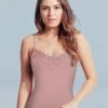 Shyle Mauve Floral Front Lace Neckline Ribbed Camisole