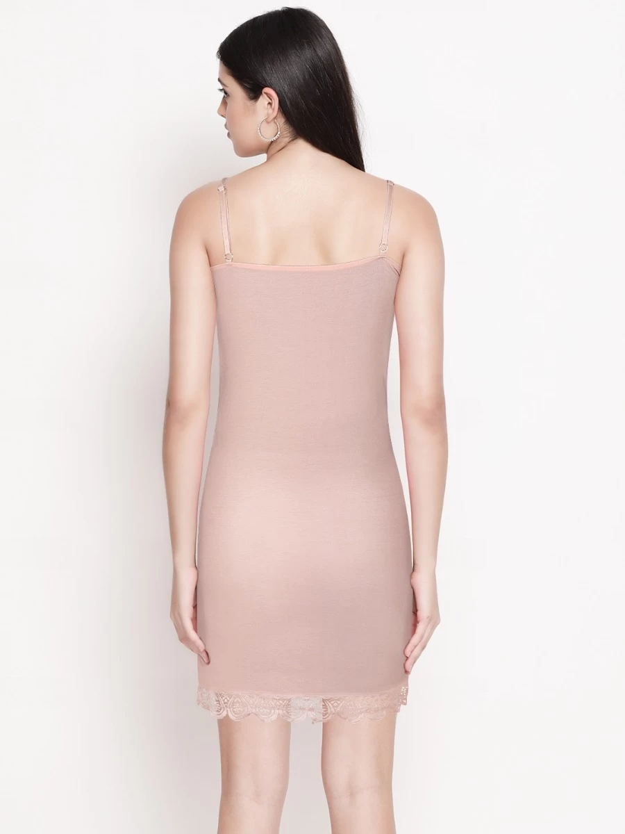 Shyle Peach Front Lace Soft Modal Long Chemise 4 Shyle Peach Front Lace Soft Modal Long Chemise - Image 2