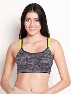 Shyle Neon Green Grey Horizontal Chaotic Print Sports Bra