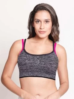 Shyle Pink Grey Horizontal Chaotic Print Sports Bra