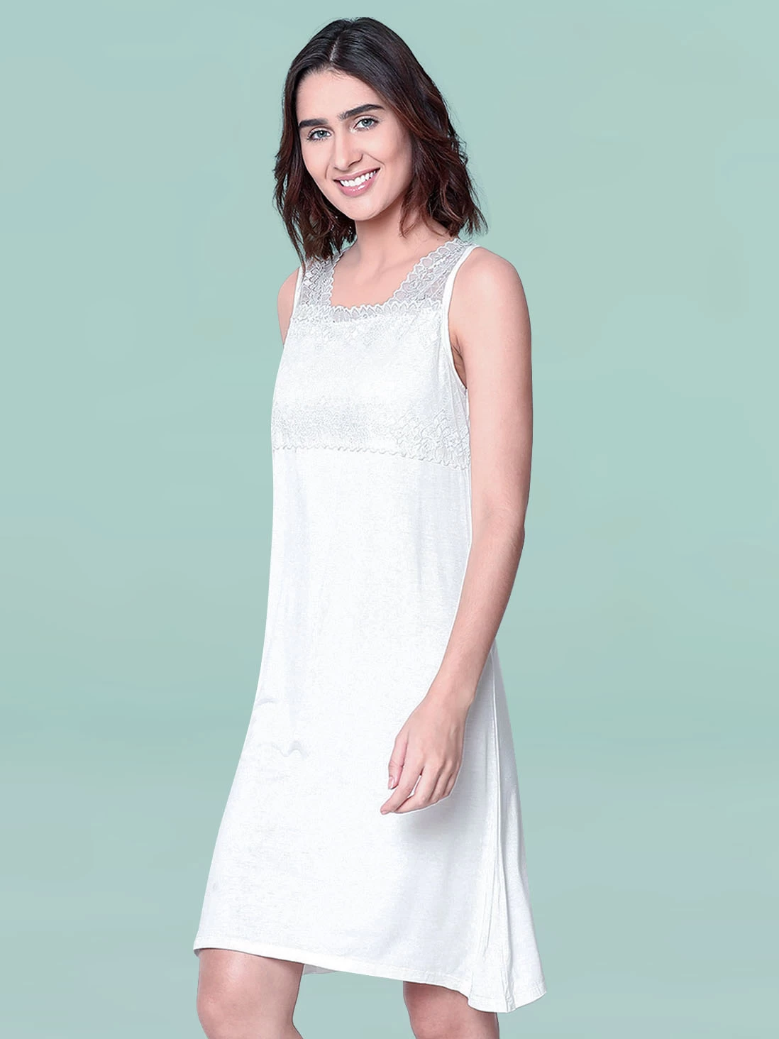 Shyle White Lace Neckline Chemise Nightwear 4 Shyle White Lace Neckline Chemise Nightwear - Image 2