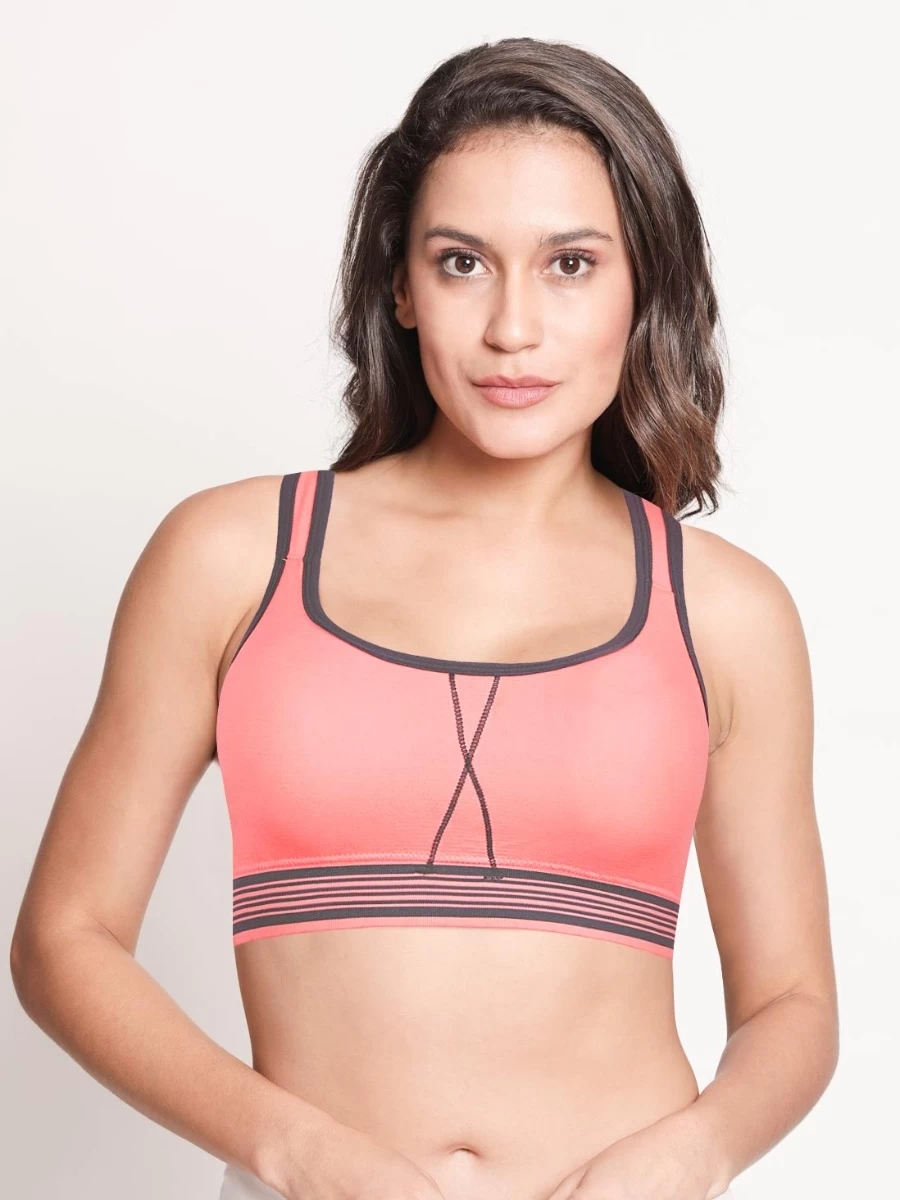 Shyle Light Neon Coral Stripe Underband Sports Bra With Y-Back 3 Shyle Light Neon Coral Stripe Underband Sports Bra With Y-Back