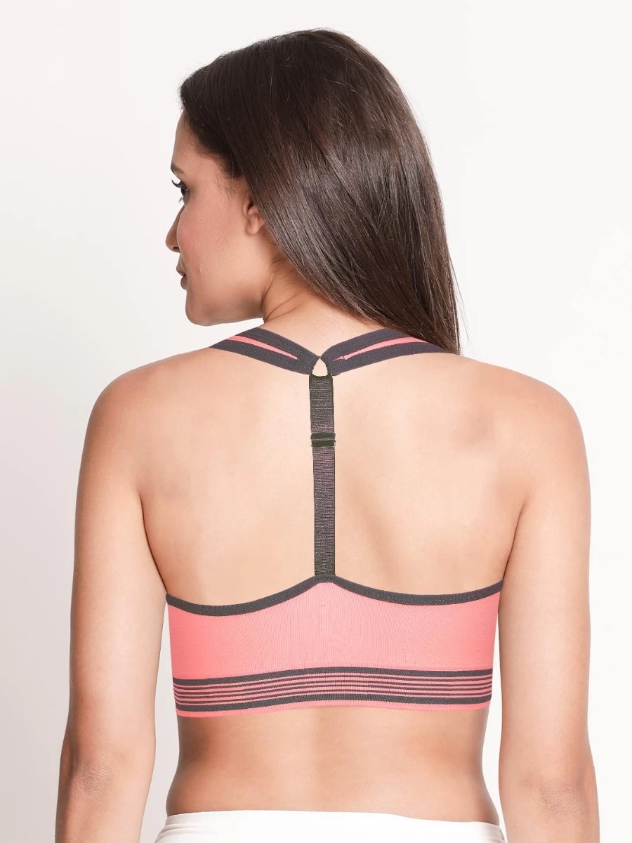 Shyle Light Neon Coral Stripe Underband Sports Bra With Y-Back 4 Shyle Light Neon Coral Stripe Underband Sports Bra With Y-Back - Image 2