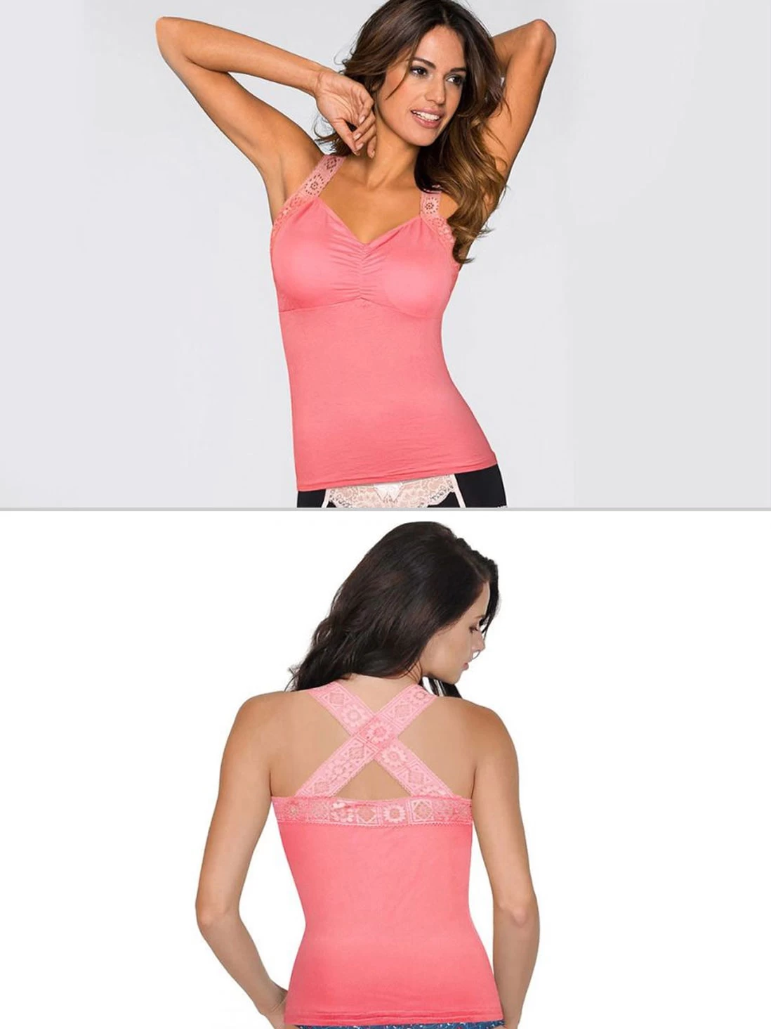 Shyle Coral Padded Camisole With Lace Criss Cross Back 5 Shyle Coral Padded Camisole With Lace Criss Cross Back - Image 3