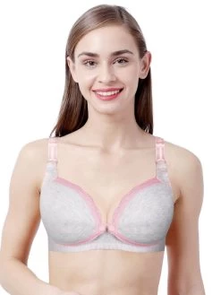 Shyle Grey Melange Nursing Bra With Jacquard Straps