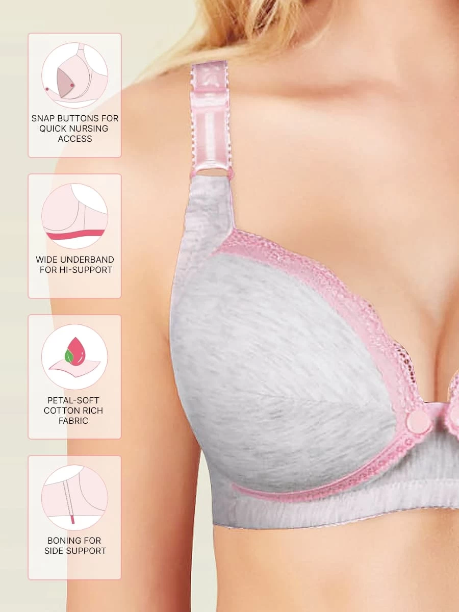 Shyle Grey Melange Nursing Bra With Jacquard Straps 4 Shyle Grey Melange Nursing Bra With Jacquard Straps - Image 2