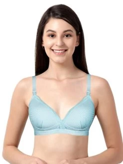 Shyle Baby Blue Stripe Nursing Bra With Ruched Cups