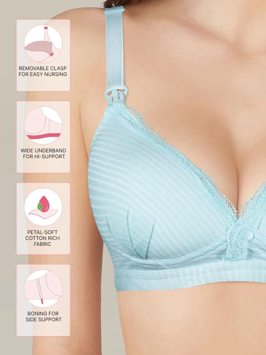 Shyle Baby Blue Stripe Nursing Bra With Ruched Cups 4 Shyle Baby Blue Stripe Nursing Bra With Ruched Cups - Image 2