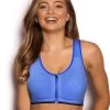 Shyle Blue Melange Padded RacerBack Zipper Sports Bra -Shyaway 3719 blue front 1