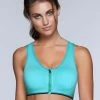 Shyle Green Melange Padded RacerBack Zipper Sports Bra
