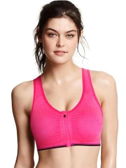 Shyle Pink Melange Padded RacerBack Zipper Sports Bra