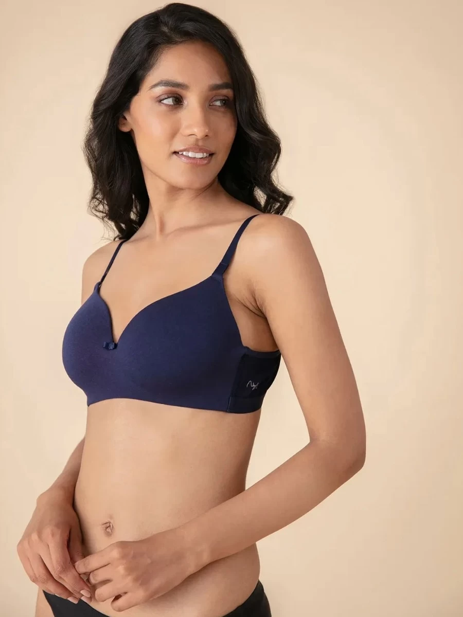 Nykaa Blue Cotton Seamless Wirefree T Shirt Bra 3 Nykaa Blue Cotton Seamless Wirefree T Shirt Bra