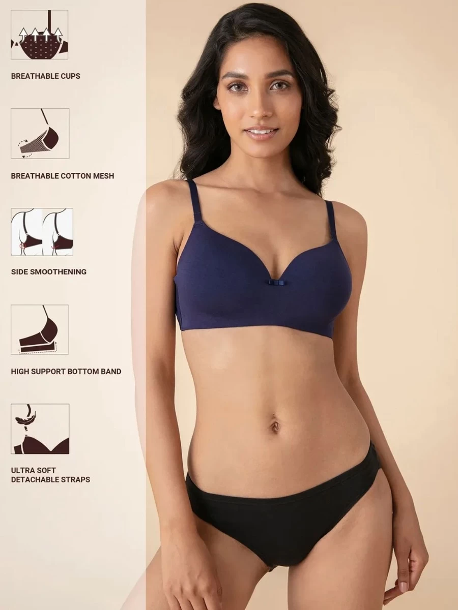 Nykaa Blue Cotton Seamless Wirefree T Shirt Bra 4 Nykaa Blue Cotton Seamless Wirefree T Shirt Bra - Image 2