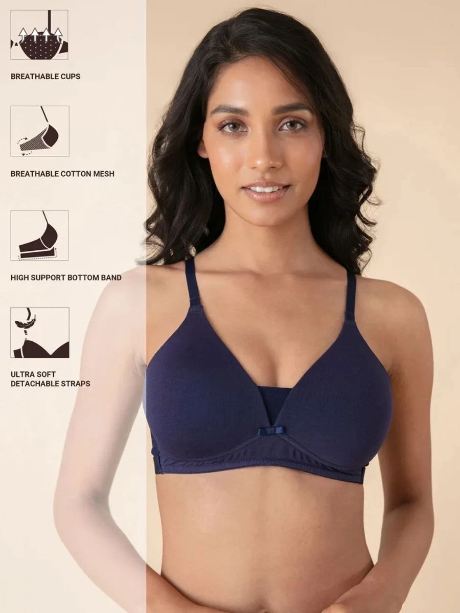 Nykaa Navy Blue Wirefree Triangle Breathe T Shirt Bra 4 Nykaa Navy Blue Wirefree Triangle Breathe T Shirt Bra - Image 2