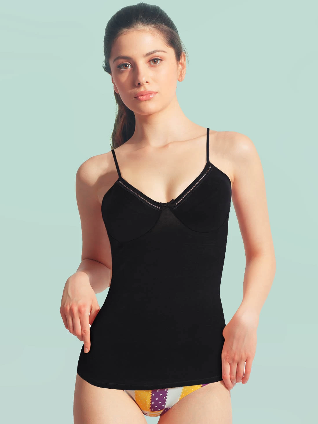 Liberti World Black Moulded Cup Adjustable Strap Casual Camisole 3 Liberti World Black Moulded Cup Adjustable Strap Casual Camisole