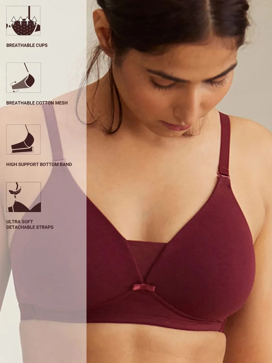 Nykaa Zinfandel Maroon Wirefree Triangle Breathe T Shirt Bra 4 Nykaa Zinfandel Maroon Wirefree Triangle Breathe T Shirt Bra - Image 2