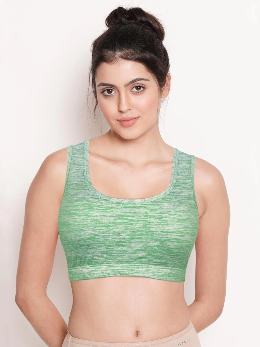 Shyle Green Melange Soft Racerback Sports Bra With Removable Padding 4 Shyle Green Melange Soft Racerback Sports Bra With Removable Padding - Image 2