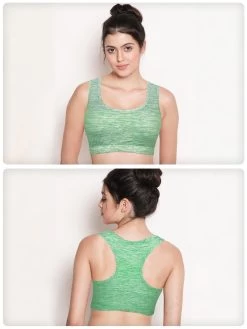 Shyle Green Melange Soft Racerback Sports Bra With Removable Padding