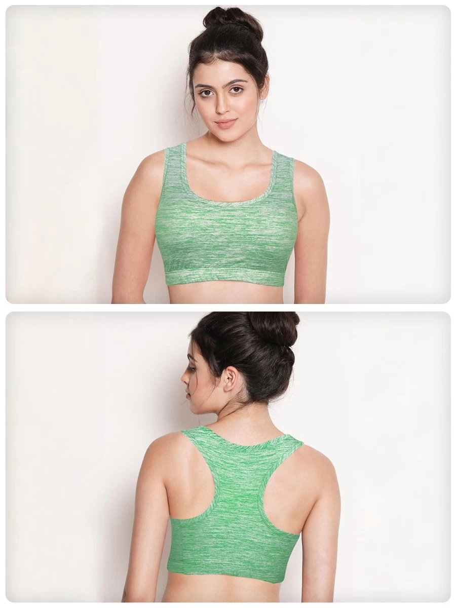 Shyle Green Melange Soft Racerback Sports Bra With Removable Padding 3 Shyle Green Melange Soft Racerback Sports Bra With Removable Padding