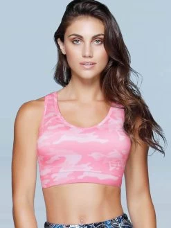 Shyle Baby Pink Camouflage Print Racer Back Sports Bra