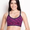 Shyle Flourescent Pink And NavyBlue Chaotic Stripe Adjustable Racerback Sports Bra -Shyaway 6188 flourescentpink 01