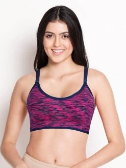 Shyle Flourescent Pink And NavyBlue Chaotic Stripe Adjustable Racerback Sports Bra