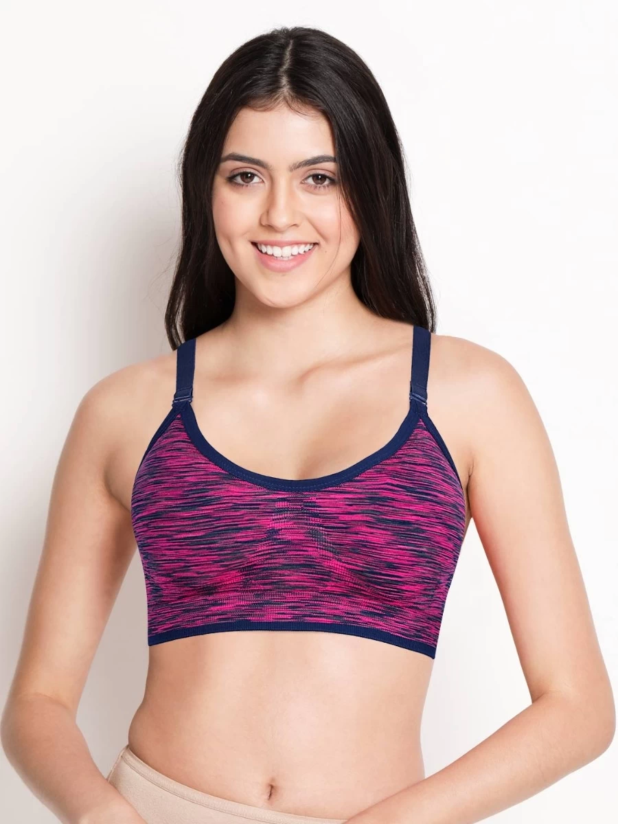 Shyle Flourescent Pink And NavyBlue Chaotic Stripe Adjustable Racerback Sports Bra 3 Shyle Flourescent Pink And NavyBlue Chaotic Stripe Adjustable Racerback Sports Bra
