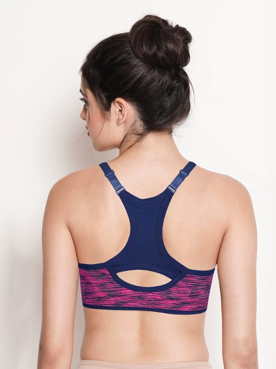 Shyle Flourescent Pink And NavyBlue Chaotic Stripe Adjustable Racerback Sports Bra 4 Shyle Flourescent Pink And NavyBlue Chaotic Stripe Adjustable Racerback Sports Bra - Image 2