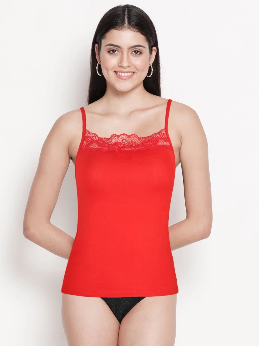 Shyle Red Lace Neck Soft Modal Camisole 3 Shyle Red Lace Neck Soft Modal Camisole