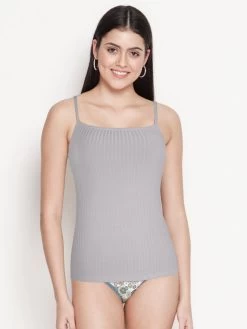 Shyle Grey Ribbed Comfy Square Neck Camisole