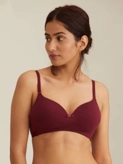 Nykaa Zinfandel Maroon Cotton Seamless Wirefree T Shirt Bra