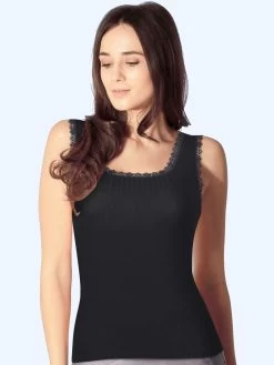 Shyle Black Decorative Lace Soft Ribbed Basic Camisole