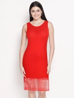 Shyle Red Broad Strap Bottom Lace Soft Modal Chemise