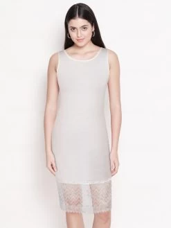 Shyle White Broad Strap Bottom Lace Soft Modal Chemise