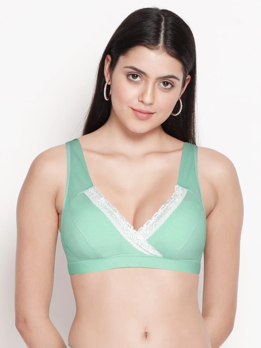 Shyle Bay Green Lace Trim Cotton Criss Cross Nursing Bra 3 Shyle Bay Green Lace Trim Cotton Criss Cross Nursing Bra