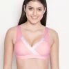 Shyle Rosette Pink Lace Trim Cotton Criss Cross Nursing Bra -Shyaway 8118 palerosette 01