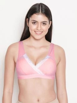 Shyle Rosette Pink Lace Trim Cotton Criss Cross Nursing Bra