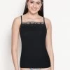 Shyle Black Floral Neck Ribbed Camisole -Shyaway 8158 black 01