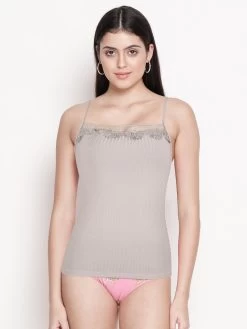 Shyle Grey Floral Neck Ribbed Camisole
