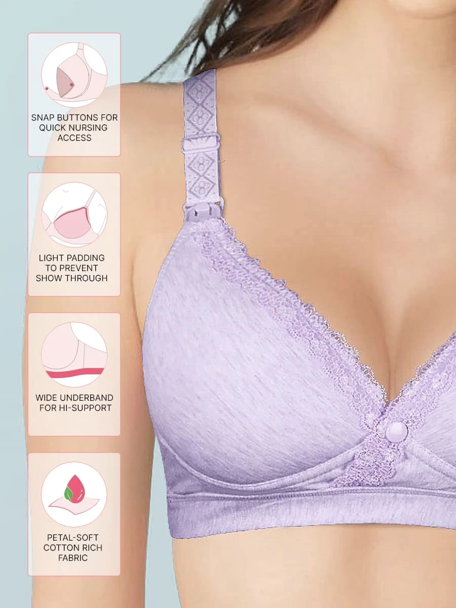 Shyle Lilac Melange Lace Neckline Nursing Bra 4 Shyle Lilac Melange Lace Neckline Nursing Bra - Image 2