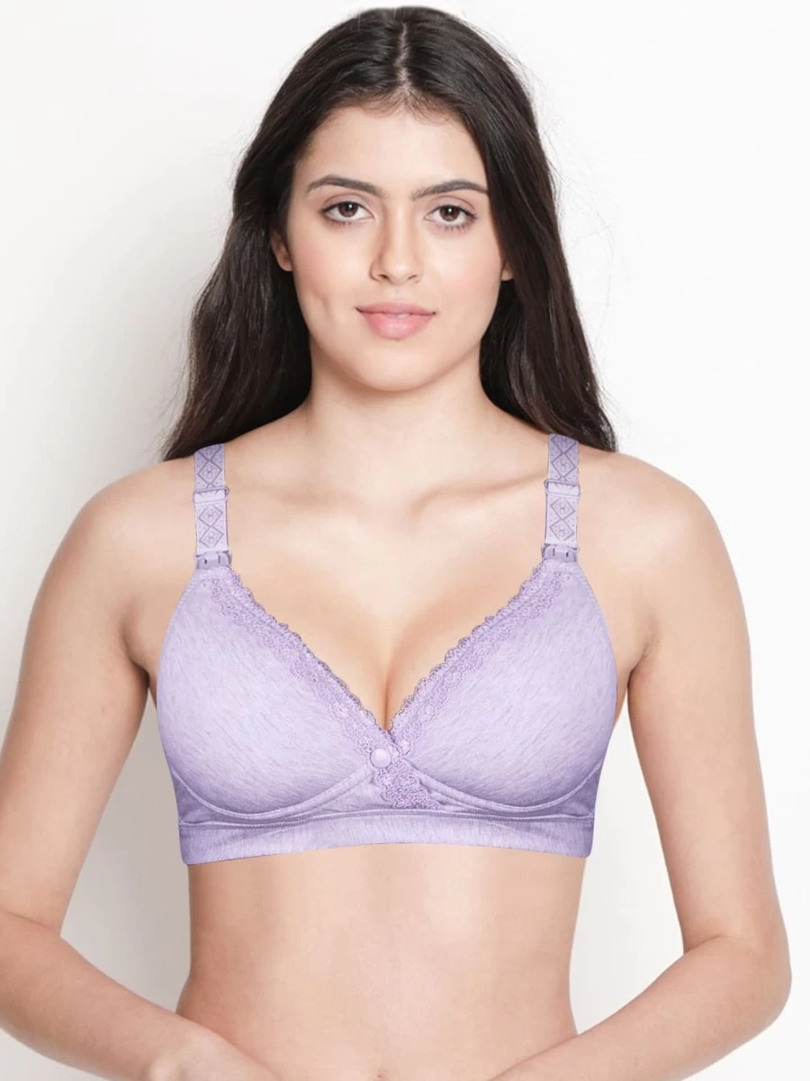 Shyle Lilac Melange Lace Neckline Nursing Bra 3 Shyle Lilac Melange Lace Neckline Nursing Bra