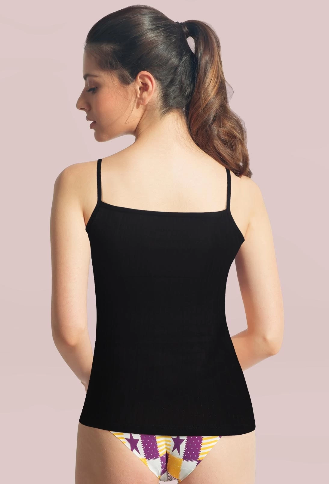 Shyle Black Front Lace Trim Basic Ribbed Camisole 4 Shyle Black Front Lace Trim Basic Ribbed Camisole - Image 2