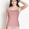 Shyle Mauve Front Lace Trim Basic Ribbed Camisole