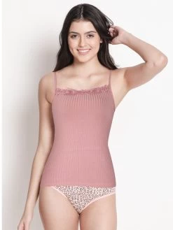 Shyle Mauve Front Lace Trim Basic Ribbed Camisole
