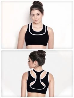 Shyle Jet Black Pull Over Racer Back Sports Bra
