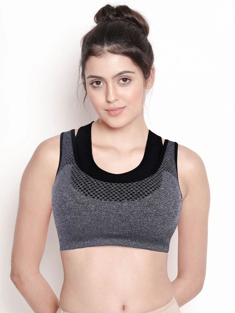 Shyle Black Melange Pull Over Racer Back Sports Bra 4 Shyle Black Melange Pull Over Racer Back Sports Bra - Image 2