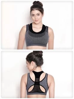 Shyle Black Melange Pull Over Racer Back Sports Bra
